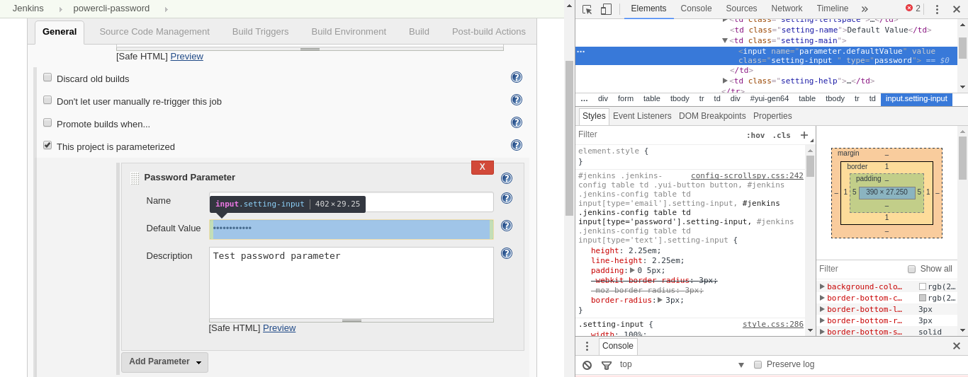 Hide password in the dev console