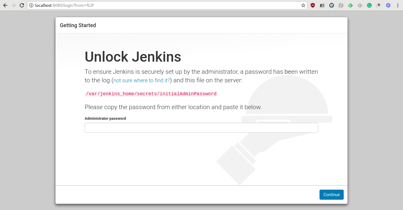 Jenkins with Docker - login screen