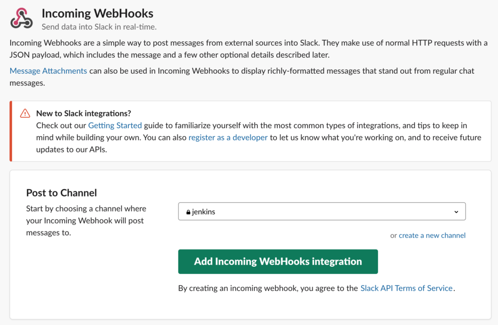 Incoming WebHook creation